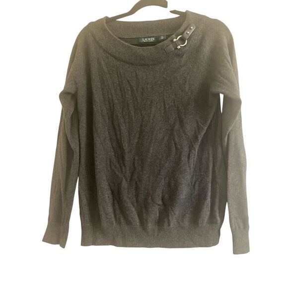 ✨Lauren Ralph Lauren Buckle Boatneck Grey Sz Large Sweater✨ - Picture 7 of 11